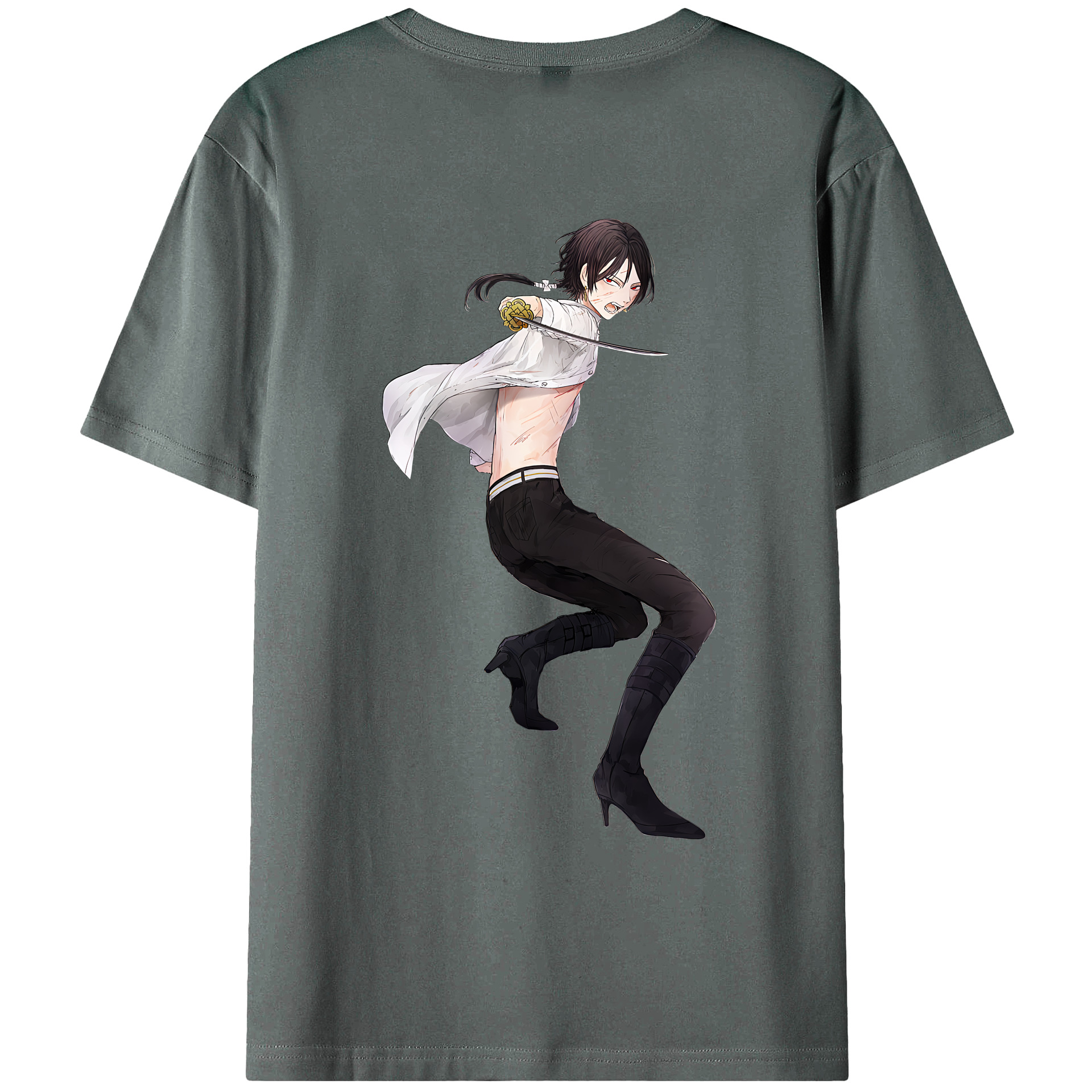 （画像用） 刀剣乱舞 Touken Ranbu 綿100％ メンズ半袖Tシャツ（バックプリント） 通気性